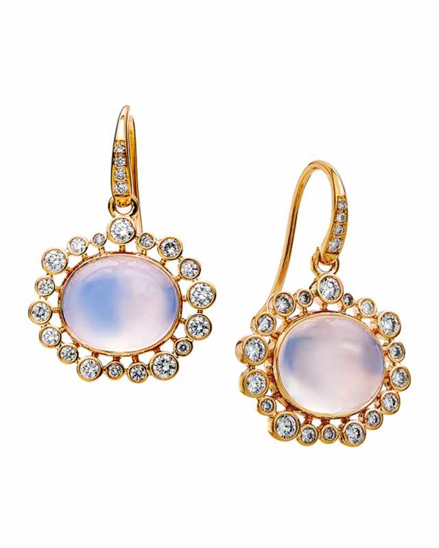 18K Yellow Gold Cosmic Moon Quartz and Diamond Earrings